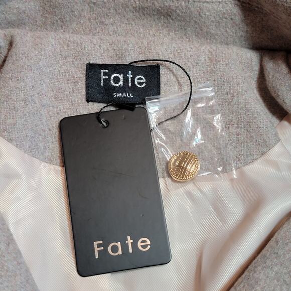 FATE Wool Jacket Shacket Beige Tan Mid Length S Fall Winter Layering Chic NWT - Picture 9 of 12